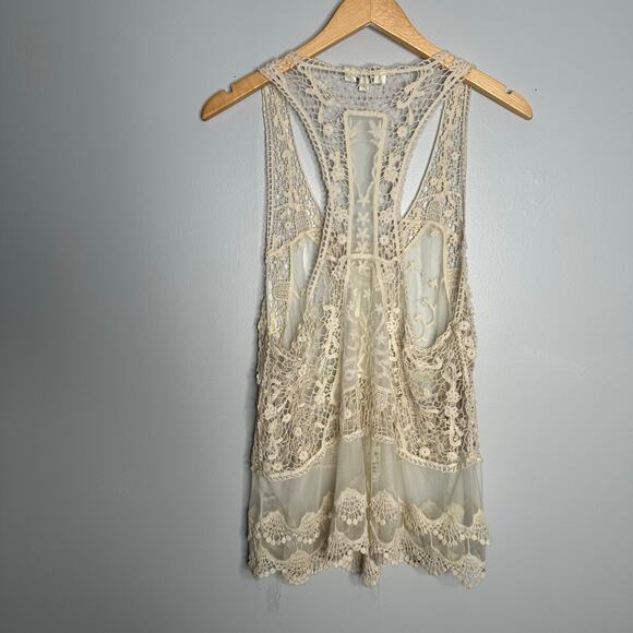Umgee Women's Cream Cotton Blend Crochet Mesh Cut Out Racerback Tank Size S/M - Picture 9 of 9